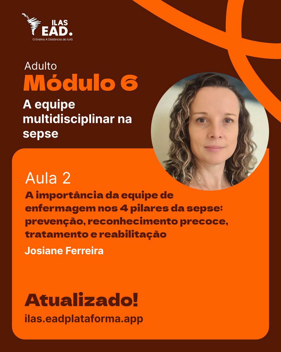 ILASepse's tweet photo. Na sepse, cada minuto importa.
E a enfermagem está no centro de tudo.

Da prevenção ao reconhecimento precoce, do início do tratamento à reabilitação — é a equipe de enfermagem que está na linha de frente, identificando sinais, tomando decisões e salvando vidas todos os dias.

A Aula 2 do Módulo 6 – Adulto, do módulo A equipe multidisciplinar na sepse, com Josiane Ferreira, reforça exatamente esse papel nos 4 pilares do cuidado.

Se você é da enfermagem, esse conteúdo é para você.
Para fortalecer sua prática, sua segurança clínica e o impacto do seu cuidado.

📌 Conteúdo atualizado já disponível na plataforma.

Acesse agora.

Inscreva-se na nossa plataforma e receba as notificações das aulas novas e aulas atualizadas.
Acesse o link https://t.co/vt7fFMDsLm

#ILAS #Sepse #Enfermagem #Equipemultidisciplinar #TerapiaIntensiva #EAD