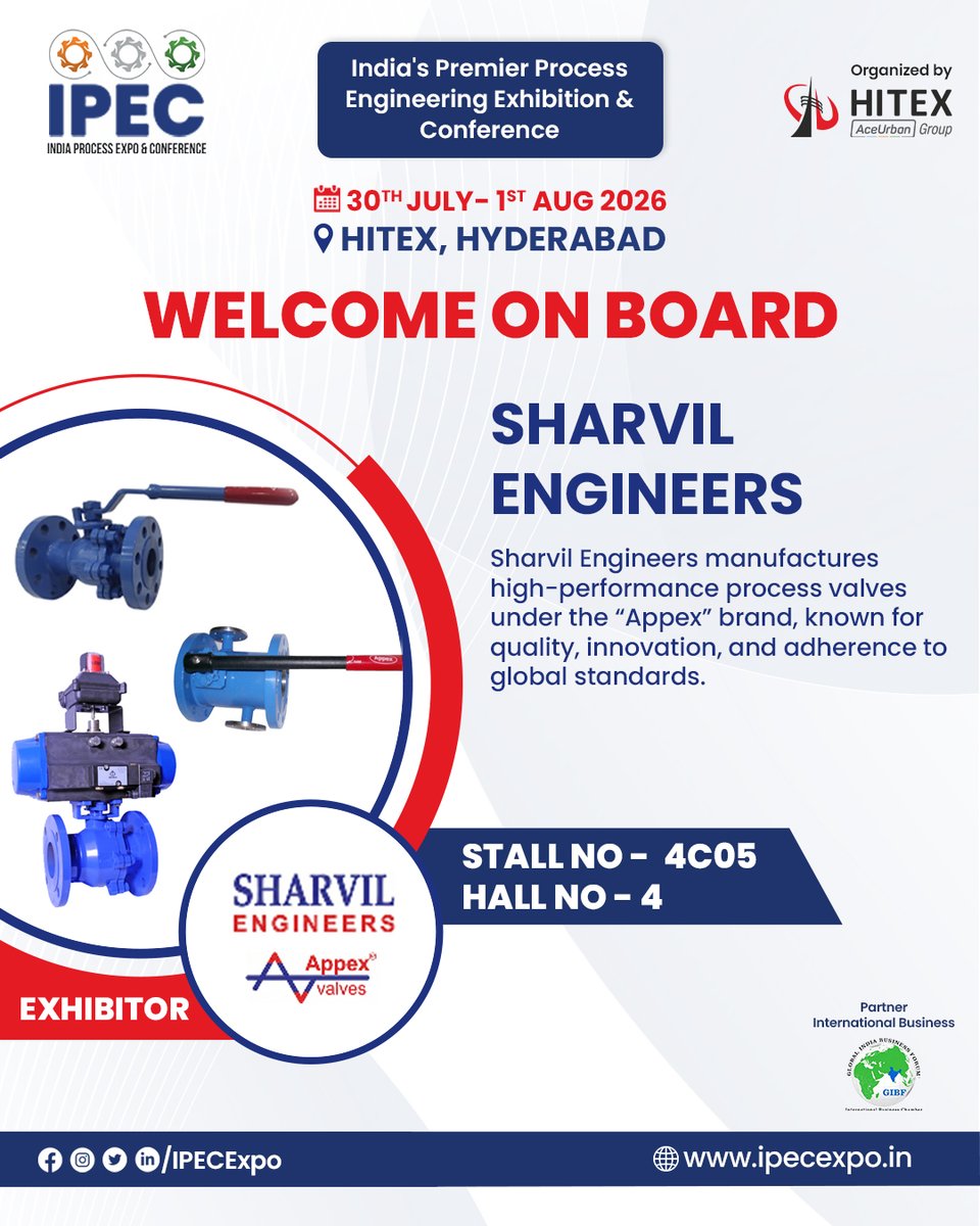 IPEC_EXPO's tweet image. Welcome on board Sharvil Engineers!
Delighted to have them showcase their solutions at 5th edition of IPEC.

#IPEC #ProcessEngineering #IndustrialExpo #ManufacturingIndia #HITEX