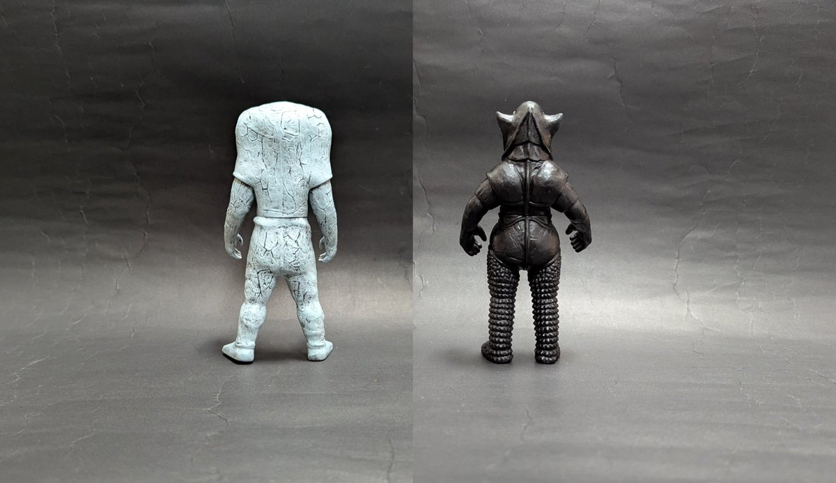 棲星怪獣ジャミラと悪質宇宙人メフィラス星人のソフビをリペイント 