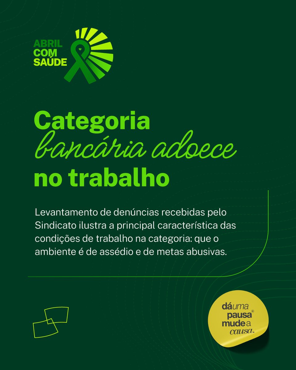 Abril com Saúde 🟢

Em 2025, nossa Secretaria de Saúde e Condições de Trabalho recebeu 109 denúncias contra os bancos e nos três primeiros meses de 2026, já contabilizamos 40 novas denúncias.

⚠️ Veja todas as informações: bancariosdecuritiba.org.br/abril-com-saud…