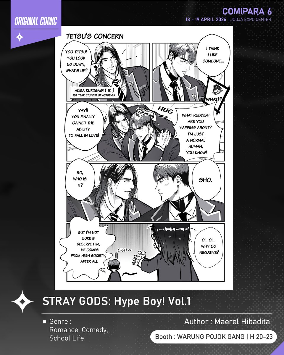comipara_id's tweet photo. [COMIC RAID]
Author: Maerel Hibadita
Booth: H 20-23  -  WARUNG POJOK GANG

Ada juga komik karya Kak Maerel Hibadita, berjudul "STRAY GODS: Hype Boy! Vol.1" yang akan dijual di Comipara 6 besok lho!

Sampai ketemu! ✨

Comipara 6
18-19 April 2026
Jogja Expo Center

#comicraid6 https://t.co/3coCaVLck4