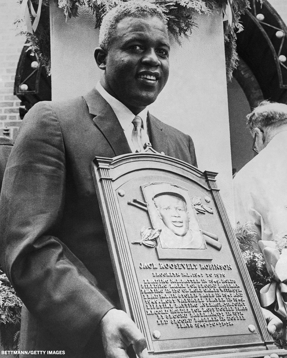 From 1947 to 1956, Jackie Robinson ranked: 

➡️ First in stolen bases
➡️ Third in runs
➡️ Seventh in doubles
➡️ Seventh in batting average (min. 300 games) 
➡️ Tenth in RBIs 

Robinson was inducted into the Hall of Fame in 1962 ⚾