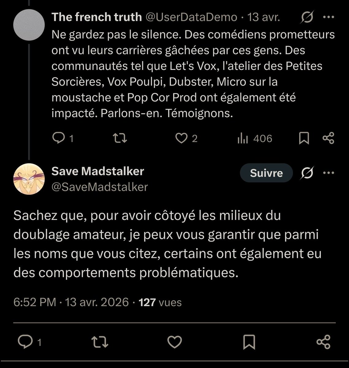UserDataDemo's tweet photo. Nous avons désormais la preuve que ce compte Twitter est une supercherie. À vanter les mérites d'un discours en phase avec la loi pour finalement décrédibiliser les victimes avec des diffamations. Et tout cela dans le but de défendre un groomer et ses amis. Signalons-le. https://t.co/Ecm5VymzNE