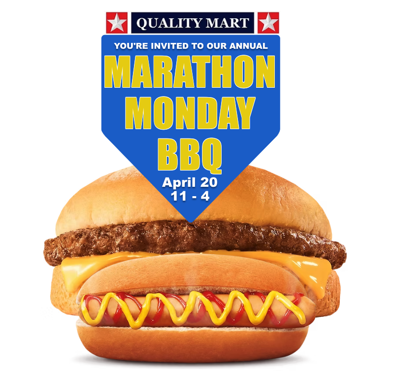 qualitymart1's tweet image. YOU ARE INVITED to our ANNUAL Marathon Monday BBQ! Food, Fun, Games, Giveaways and best of all, US hanging out with the people we love the most. Next Monday April 20th from 11:00 to 4:00. 🔥🍔🌭#QM #TeamLeo #TeamLala #21MassAve #BBQ