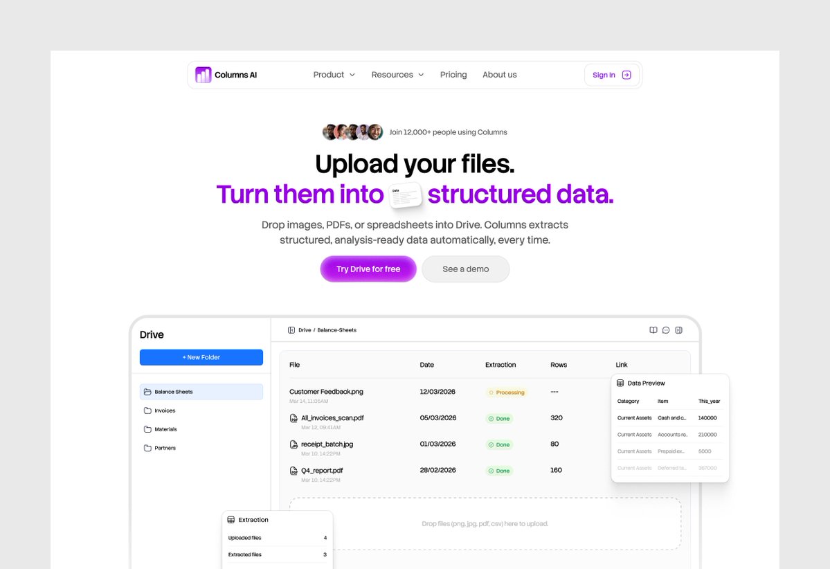 klm_gfx's tweet image. Hero designed for Columns AI drive landing page