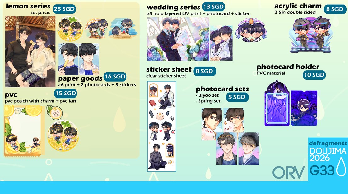 defragments's tweet photo. [❤️&amp; RTs Appreciated!]   
This is my catalog thread for #doujima2026! 

📍Table G33 - BRWLVS x Defragmentise
🍮OTS &amp; PO: DMJ/DOD, GDCG/GSGW, ORV
🍮PO-only items on 2nd post
 
🗓️PO until April 25
🔗https://t.co/FUIpZKynQo

#doujimacatalogue2026 #doujimasg https://t.co/oqJLnpla7V