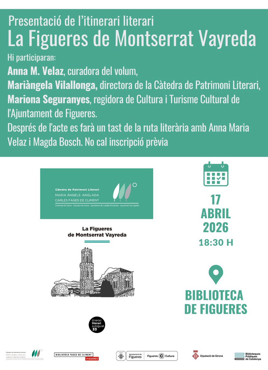 CMAAPL's tweet photo. Ens plau convidar-vos a la presentació de l’itinerari literari “La Figueres de Montserrat Vayreda��, divendres 17 d’abril, a les 18:30 h a la @BiblioFigueres a càrrec de @avelazsicart curadora del volum, @MVilallonga, directora de la Càtedra i @MarionaSeguran1 regidora @ajfigueres https://t.co/dhrcIbv4vy