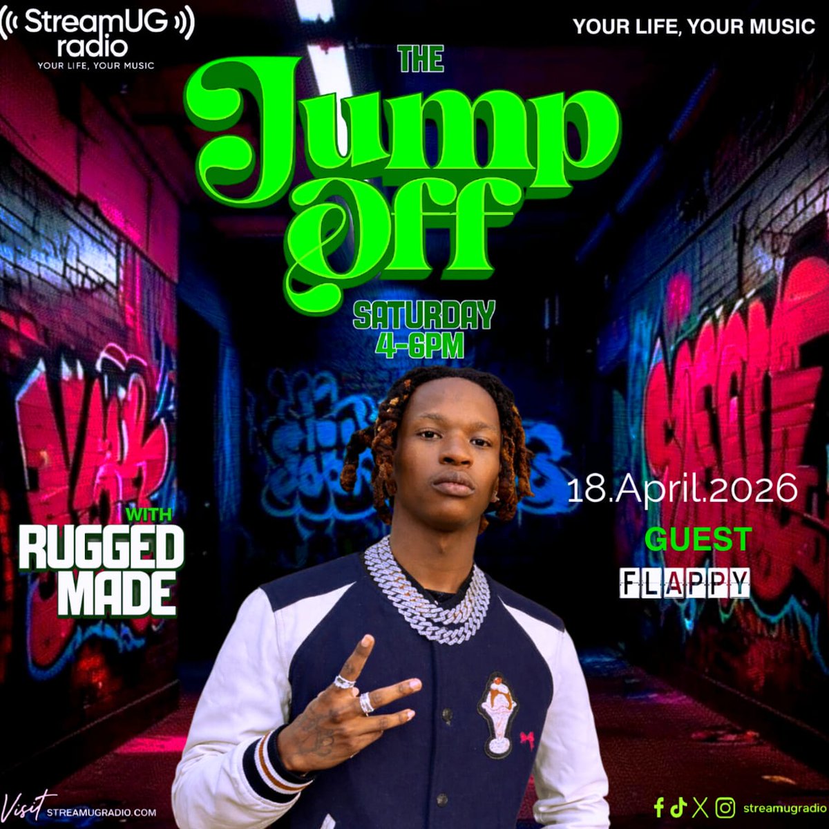 StreamUGRadio's tweet image. Tune in this Saturday, 4–6PM for The Jump Off on StreamUG Radio 🎧 Hosted by Rugged Made with guest FLAPPY 🔥
#TheJumpOff #StreamUGRadio #KampalaVibes #UgMusic #OnAir