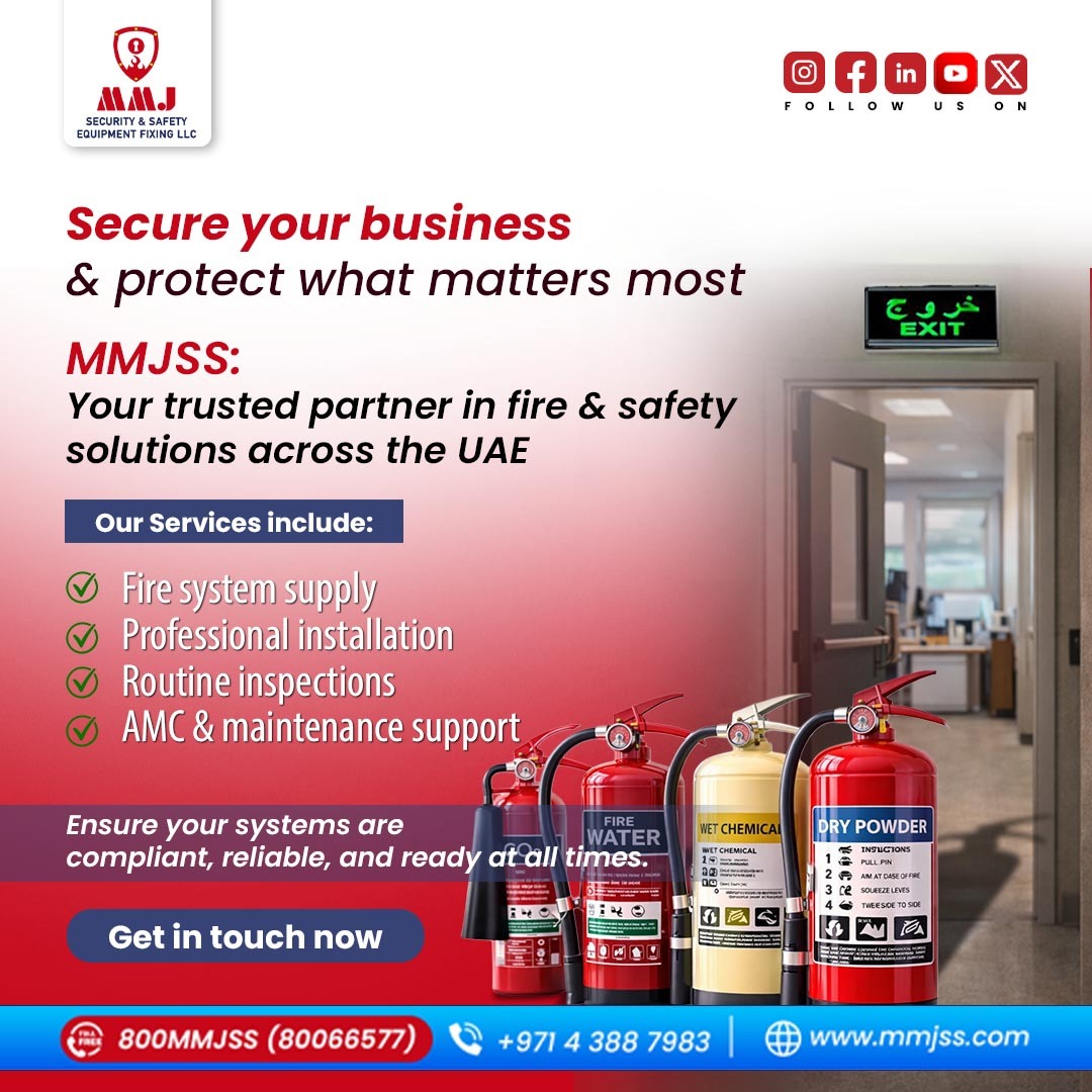 MMJSS2's tweet photo. 𝗙𝗶𝗿𝗲 𝘀𝗮𝗳𝗲𝘁𝘆 𝗶𝘀𝗻’𝘁 𝗷𝘂𝘀𝘁 𝗮𝗯𝗼𝘂𝘁 𝗲𝗾𝘂𝗶𝗽𝗺𝗲𝗻𝘁 – 𝗶𝘁’𝘀 𝗮𝗯𝗼𝘂𝘁 𝗸𝗲𝗲𝗽𝗶𝗻𝗴 𝘆𝗼𝘂𝗿 𝗲𝗻𝘁𝗶𝗿𝗲 𝘀𝗽𝗮𝗰𝗲 𝗽𝗿𝗲𝗽𝗮𝗿𝗲𝗱.

𝗖𝗼𝗻𝗻𝗲𝗰𝘁 𝘄𝗶𝘁𝗵 𝗠𝗠𝗝𝗦𝗦 𝘁𝗼𝗱𝗮𝘆!
🌐𝐕𝐢𝐬𝐢𝐭: https://t.co/bua2yUrdHf
☎𝐂𝐚𝐥𝐥 𝐮𝐬 𝐚𝐭: +971-4-3887983 https://t.co/cszAVK1B2c