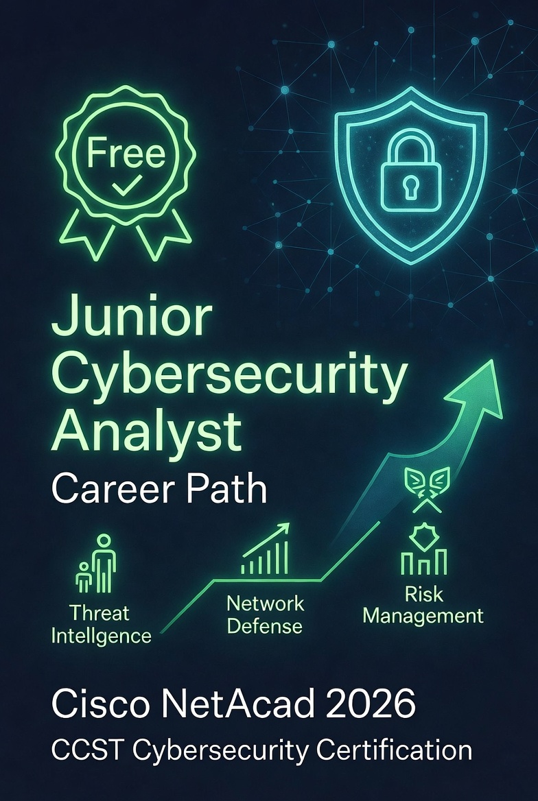 🚀 Latest Cisco NetAcad Cybersecurity Career Paths – April 2026!

Top Recommendation:  
**Junior Cybersecurity Analyst Career Path** (120+ hours – Completely Free)

✅ Prepares you for **CCST Cybersecurity** Certification  
✅ Covers: Threat Intelligence, Network Security, Risk