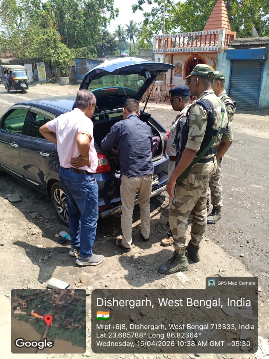 Cpadpc's tweet photo. Intensive inter- district NAKA Checking is being conducted at Dishergarh naka point under Kulti PS area in collaboration with personnel from CAPF and SST team to prevent any illegal activity.
#SafeElection
#PoliceInAction
#adpc4u
#westbengalpolice
#assembly_election_2026 https://t.co/uRr9kjXmo7