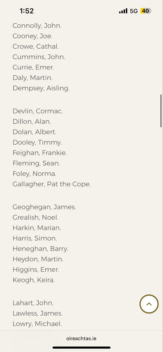 kbx756's tweet photo. Here are the list of names that voted Tá in yesterday’s no confidence vote on the government. Remember these names in our next election and make sure these people who clearly don’t care about the people of this country never get in power again. #noconfidence #fuelprotest https://t.co/r091ZFCbCN