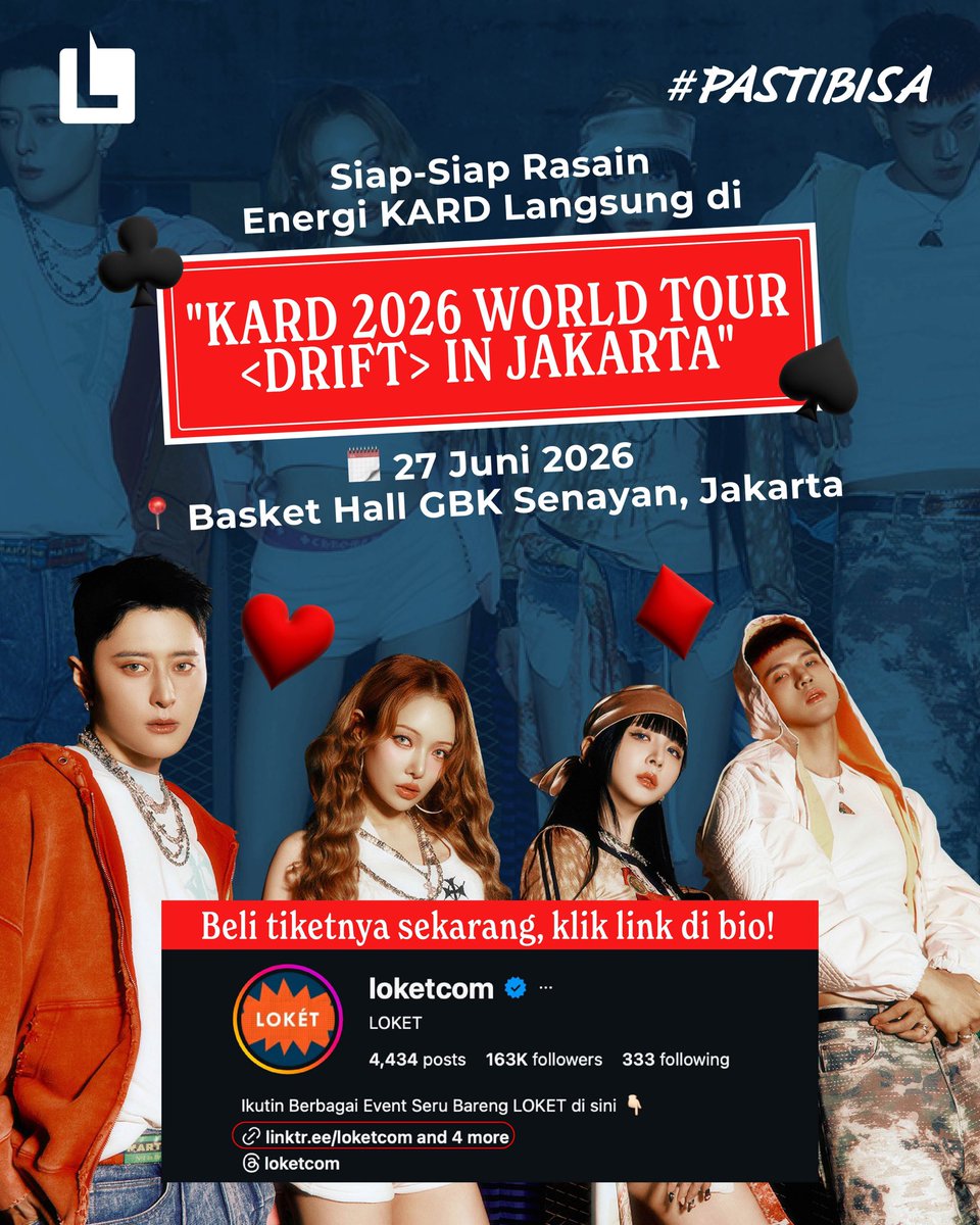 loketcom's tweet photo. Tiket konser KARD masih bisa kamu beli sekarang, klik https://t.co/vPmLKxtExD✨
#LOKET #Loketcom #KARD #DRIFTinJKT https://t.co/ikU6qqGyjg