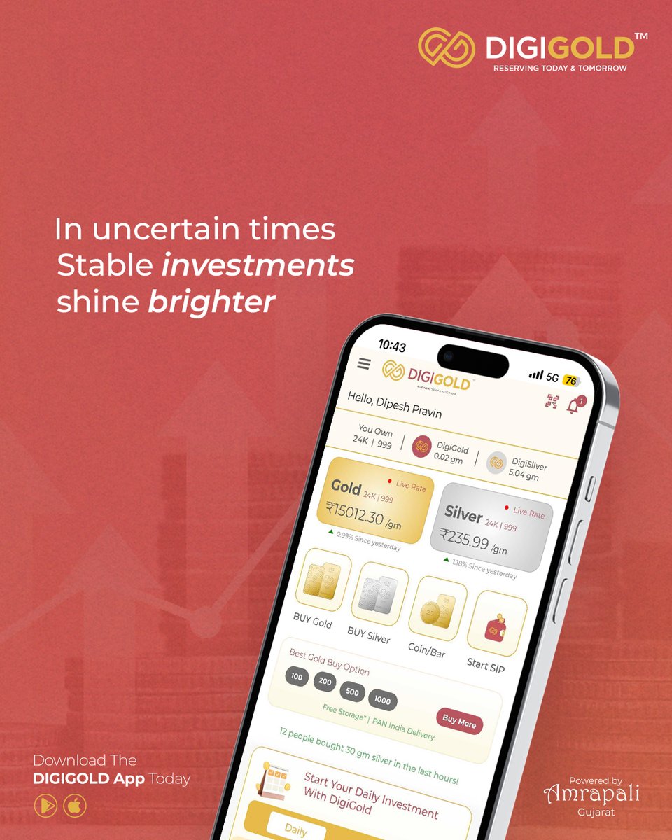 digigoldind's tweet photo. When the world feels a bit unpredictable, there’s a special kind of comfort in things that last. ✨

Gold has always been our "safety net," and now it’s right in the palm of your hand.

Download the Digigold App Now!

#Digigold #SmartInvesting #DigitalGold #FinancialFreedom https://t.co/c3BdJ3Jtx0