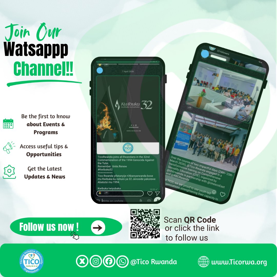 TicoRwanda's tweet image. Young people are shaping the future and we want YOU to be part of it!
Join TICO Rwanda’s WhatsApp Channel for updates, opportunities, and inspiring stories.
Follow now: whatsapp.com/channel/0029Vb…
Don’t wait your next opportunity starts with one click!
#JoinNow #DontMissOut