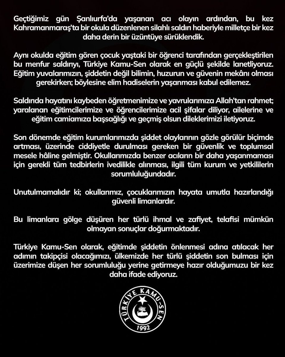 ttosgm's tweet photo. Türkiye Kamu-Sen ve Türk Tarım Orman-Sen olarak, tüm kamuda şiddetin önlenmesi adına atılacak her adımın takipçisi olacağımızı, ülkemizde her türlü şiddetin son bulması için üzerimize düşen her sorumluluğu yerine getirmeye hazır olduğumuzu bir kez daha ifade ediyoruz. https://t.co/FbvvDavhD2