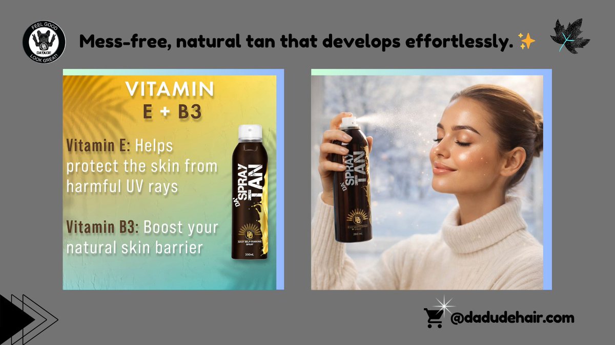DaDudeyounghair's tweet image. Real glow &amp;gt; Instant streaks. ✨ Get a mess-free, natural tan that develops effortlessly with Da’Spray Tan. Radiance starts here.  ☀️🌟
#GradualTan #NaturalGlow #TanningMadeEasy