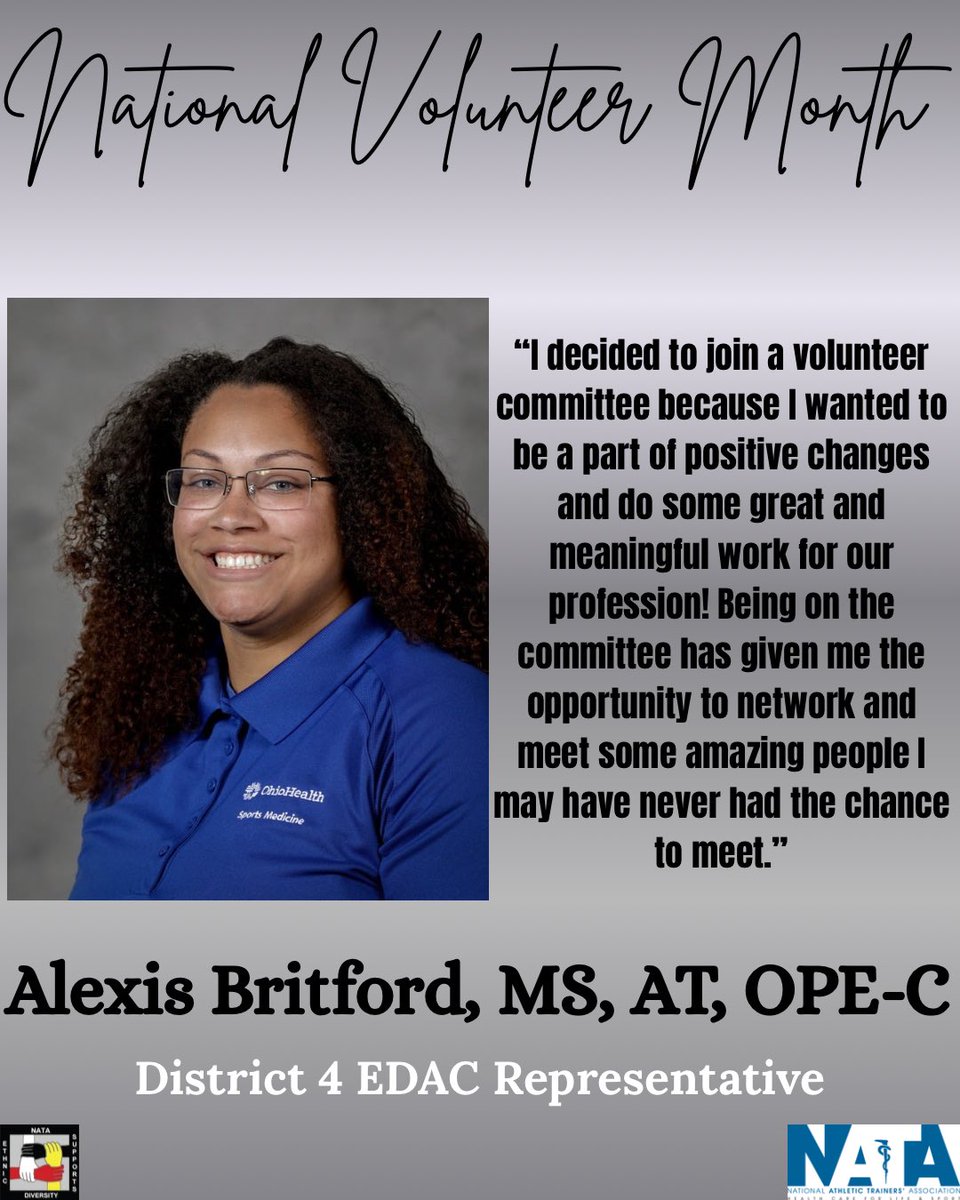 EDACNATA's tweet image. In honor of National Volunteer Month, we asked our committee why they chose to volunteer their time to NATA. #EDAC365 #EDAC4ALL #RepresentationMatters #DiversityMatters