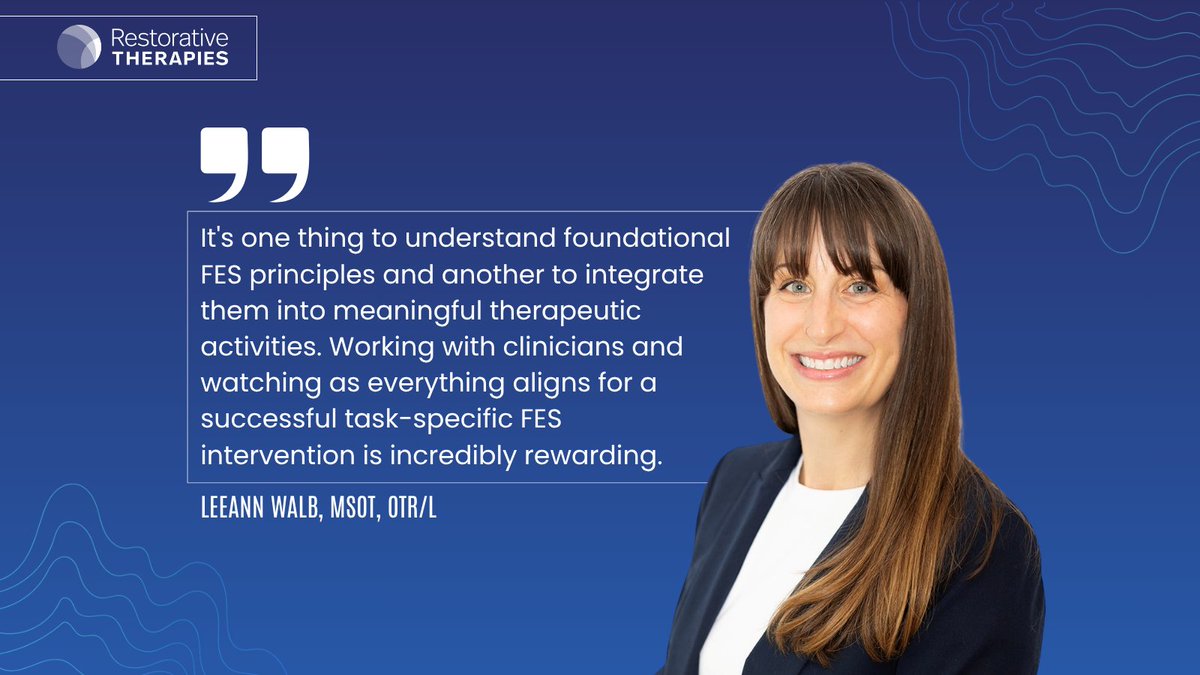 rticonnect's tweet photo. April is Occupational Therapy Month, and today we're spotlighting LeeAnn Walb, MSOT, OTR/L!

LeeAnn uses tools like integrated Functional Electrical Stimulation (FES) to help patients regain independence and improve outcomes.

#OTMonth #FES #occupationaltherapy https://t.co/eutAW5bsHn