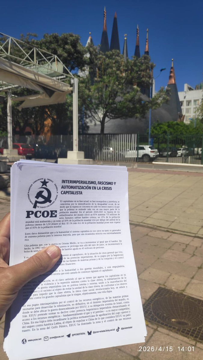 📣 AGITACIÓN Y PROPAGANDA 📣

Camaradas del PCOE  han repartido octavillas en la facultad de periodismo de Sevilla, sobre el interimperialismo, el fascismo y la automatización en la crisis capitalista.