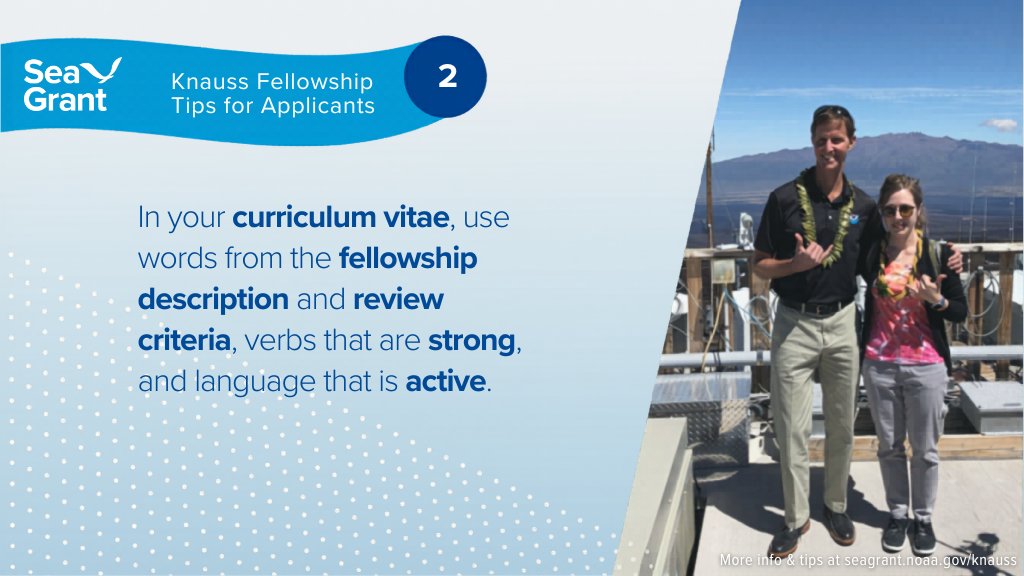 SeaGrant's tweet image. 🎓#Grad students interested in #ocean, #coastal &amp;amp; #GreatLakes issues: Check out our tips for crafting strong #Knauss Fellowship applications!

Start by preparing your #CV. 📄

More #KnaussTips at seagrant.noaa.gov/prospective