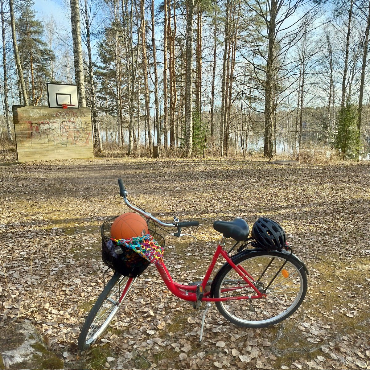 olhanninen's tweet photo. Удивительно теплым и тихим вечером приехала на велосипеде 🚴‍♀️ поиграть в 🏀 баскетбол на берегу озера. Потом некоторое время сидела на скамейке и наслаждалась. Скоро буду там прыгать с мостков и плавать после игры. Как же хорошо! #lovesport #lovespring #lovenature https://t.co/wfruCsmOrg