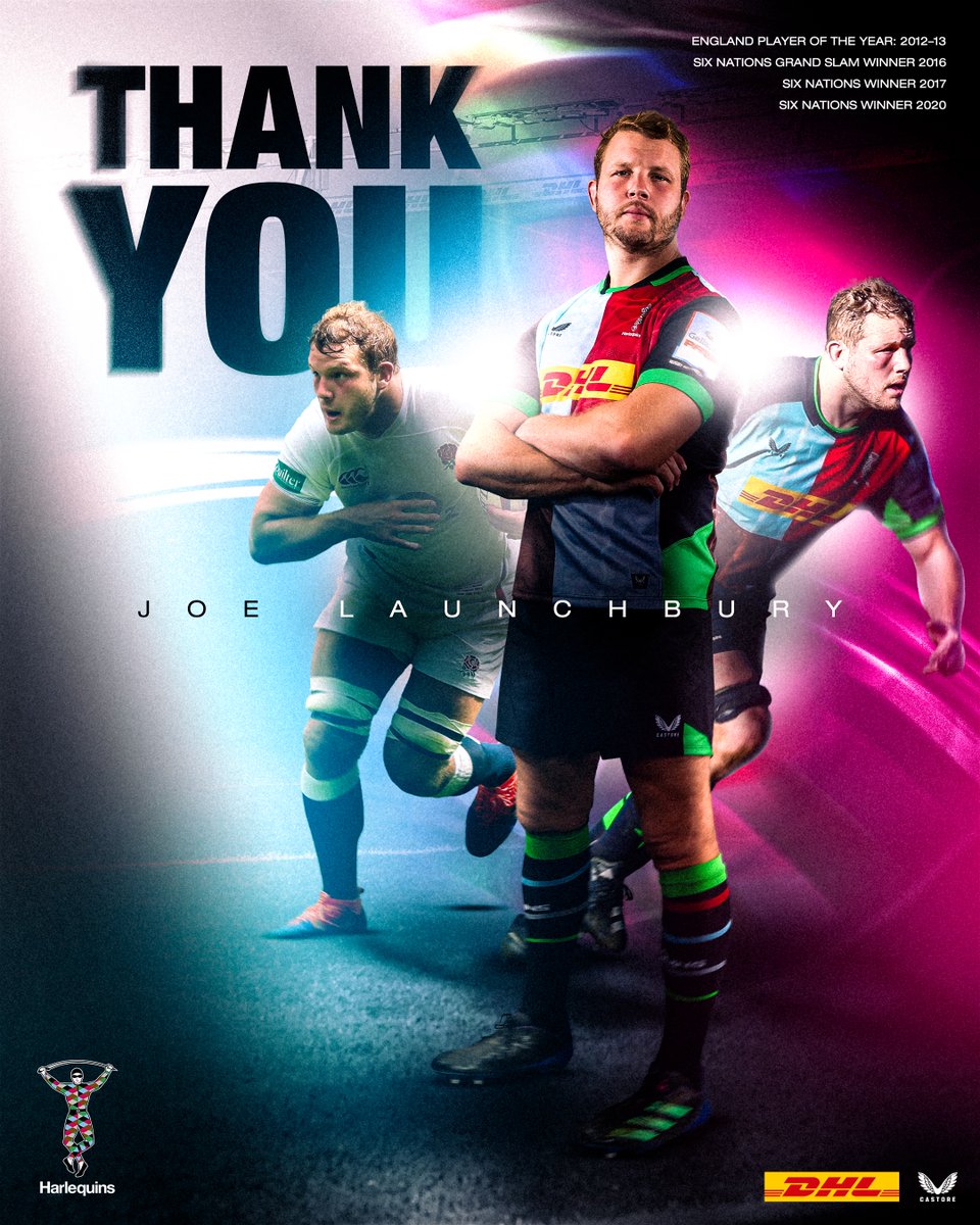 Harlequins's tweet photo. A real legend of the game 👏

@joe_launch has confirmed he will retire from professional rugby at the end of the 2025/26 season.

Thank you for everything you’ve done for our sport, Joe 🌹 🃏 🐝 

#COYQ https://t.co/COUxT69mIY