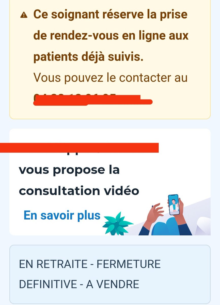 Magnifique !!! Mon médecin traitant vu au mois de février, rien,nada, il ne m'a même pas parlé de son départ en retraite en mars,30 ans de suivi familial,des jours de recherche Google. Et paf je ferme,démerdez vous ! Go parcourt du combattant pour trouver un médecin traitant 🥳
