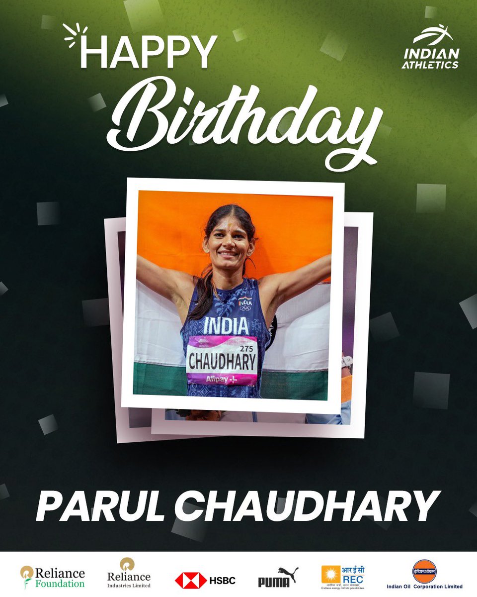 afiindia's tweet image. Wishing a very happy birthday to Arjuna Awardee &amp;amp; Asian Games gold medalist Parul Chaudhary! 🇮🇳🏃‍♀️

Here’s to many more records, milestones, and proud moments for India! 💪✨

#IndianAthletics #AFI