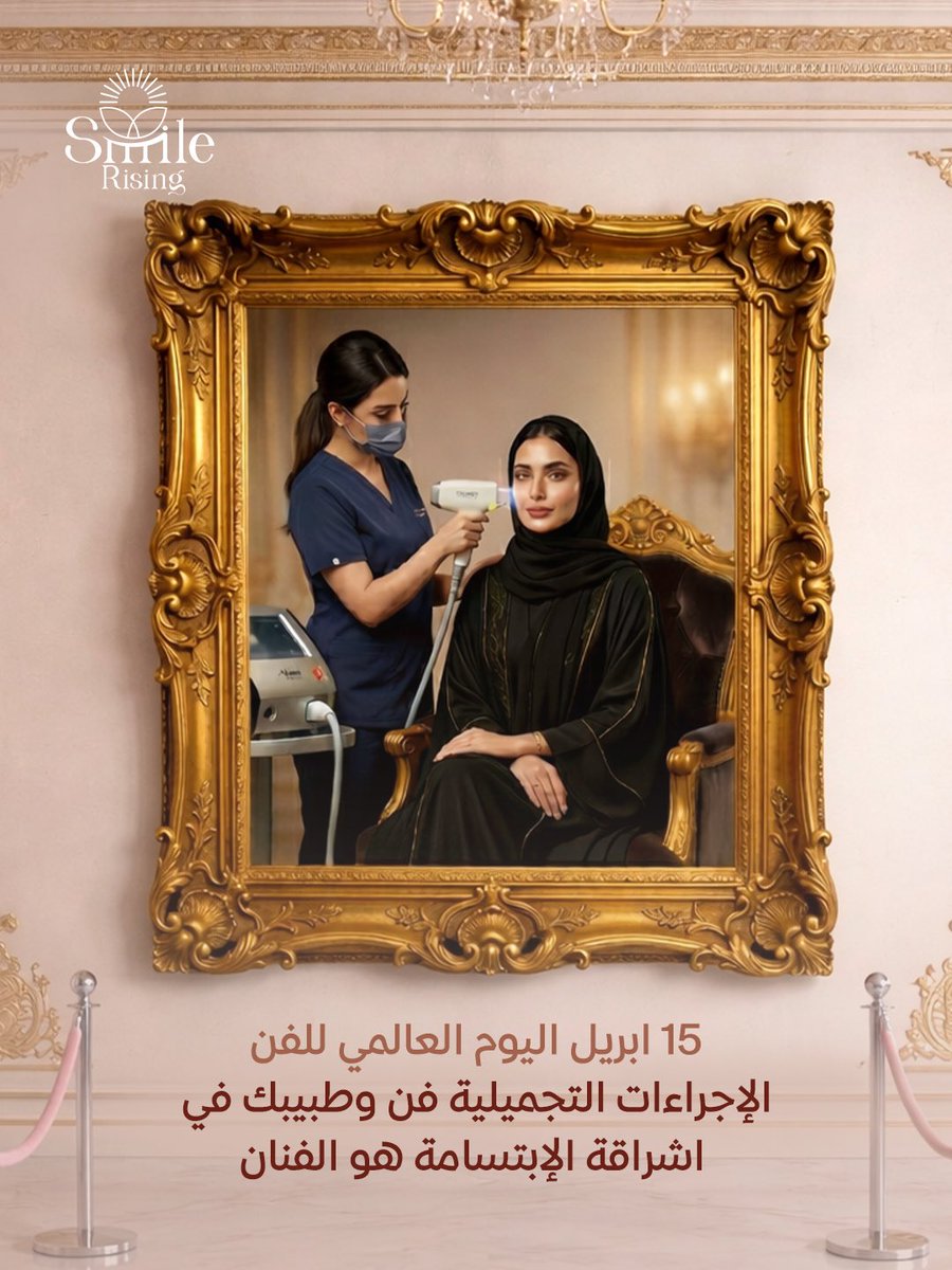 SmileRising_sa's tweet photo. في #اليوم_العالمي_للفن 15 ابريل الجمال ما هو صدفة هو لوحة تنرسم بعناية، وكل تفصيلة فيها لها معنى.

في #إشراقة_الابتسامة، نؤمن إن كل إجراء تجميلي هو لمسة فنية،وكل نتيجة هي عمل متكامل يجمع بين الدقة و الخبرة ✨

من الليزر إلى التجميل إلى التغذية إلي ابتسامتك 🤍 نرسم ملامحك بأسلوب يبرزك أنتِ، مو يغيرك.

لأنك تستاهلين تكونين لوحة فريدة ما تتكرر 🤍

#جمال_وفن #تجميل_الرياض #ابتسامة_مثالية