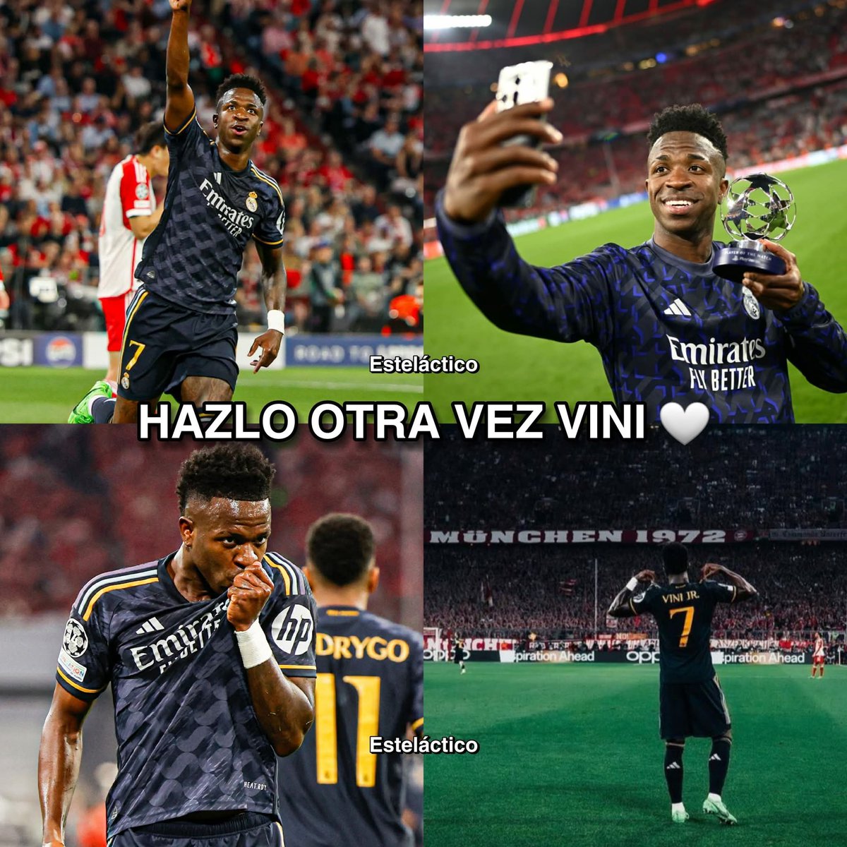 BlancaRedondoCa's tweet photo. La última vez que el Real Madrid visitó el Allianz Arena, VINICIUS JR marcó DOS GOLES y fue el MVP del partido 🔥

HAZLO OTRA VEZ VINI 😍🤍 https://t.co/TqDSxXz6Hd