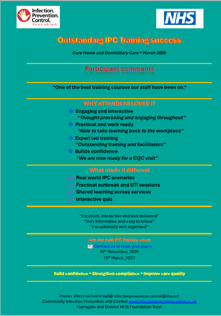 Outstanding IPC Training success - Care Home and Domiciliary Care • March 2026
Join our next IPC Training event - Contact us to book your place - Next Care Home events: 16th November, 2026 and 15th March, 2027
infectionpreventioncontrol.co.uk/events/infecti…