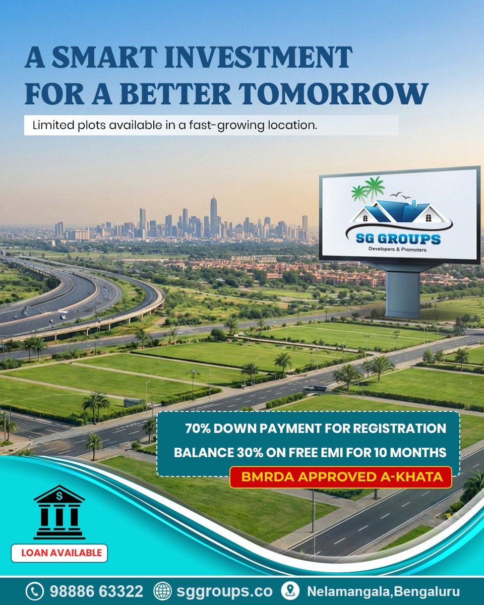 sg_groups_'s tweet image. 🏡 SG Groups – Smart Investment Starts Here

Plots near Bengaluru 🌆
💰 70% Down | Easy EMI
✅ BMRDA A-Khata | Loan Available
📞 98886 63322
#SGGroups #BangalorePlots #SmartInvestment #Nelamangala #BMRDAApproved
