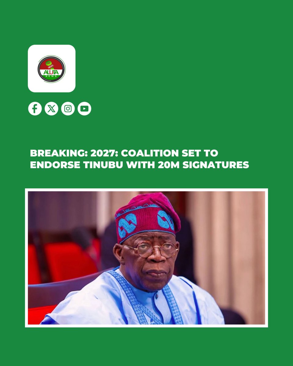 Coalition of 1,500+ groups, led by COCSON, plans 20 million signatures backing Bola Tinubu’s 2027 re-election bid.