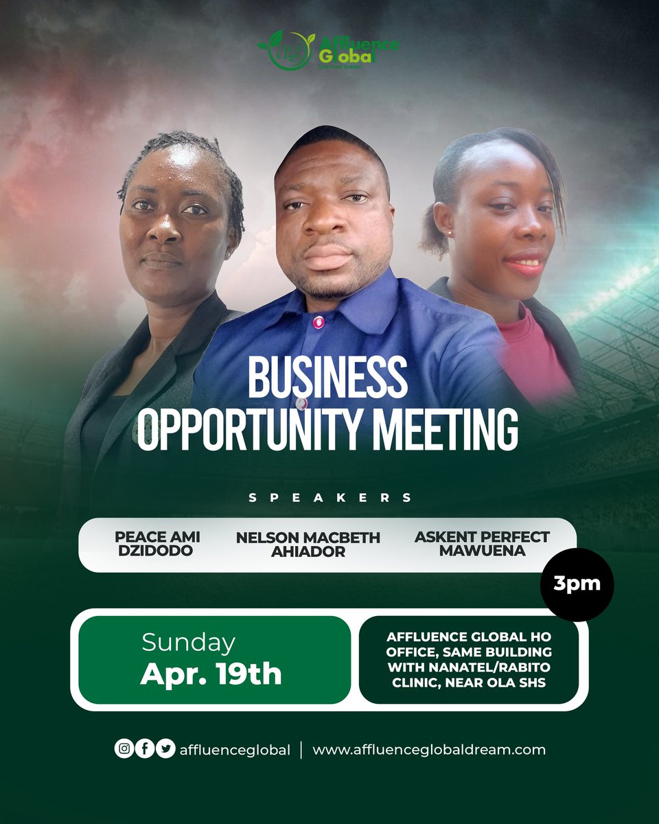 AffluenceGloba's tweet image. 🚀 Ready to take your future to the next level? Join us at Affluence Global Ho office for an exciting Business Opportunity Meeting with powerful insights and life-changing opportunities.

Let’s build success together! 💼🔥

#AffluenceGlobal
#SuccessMindset
#Entrepreneurship
