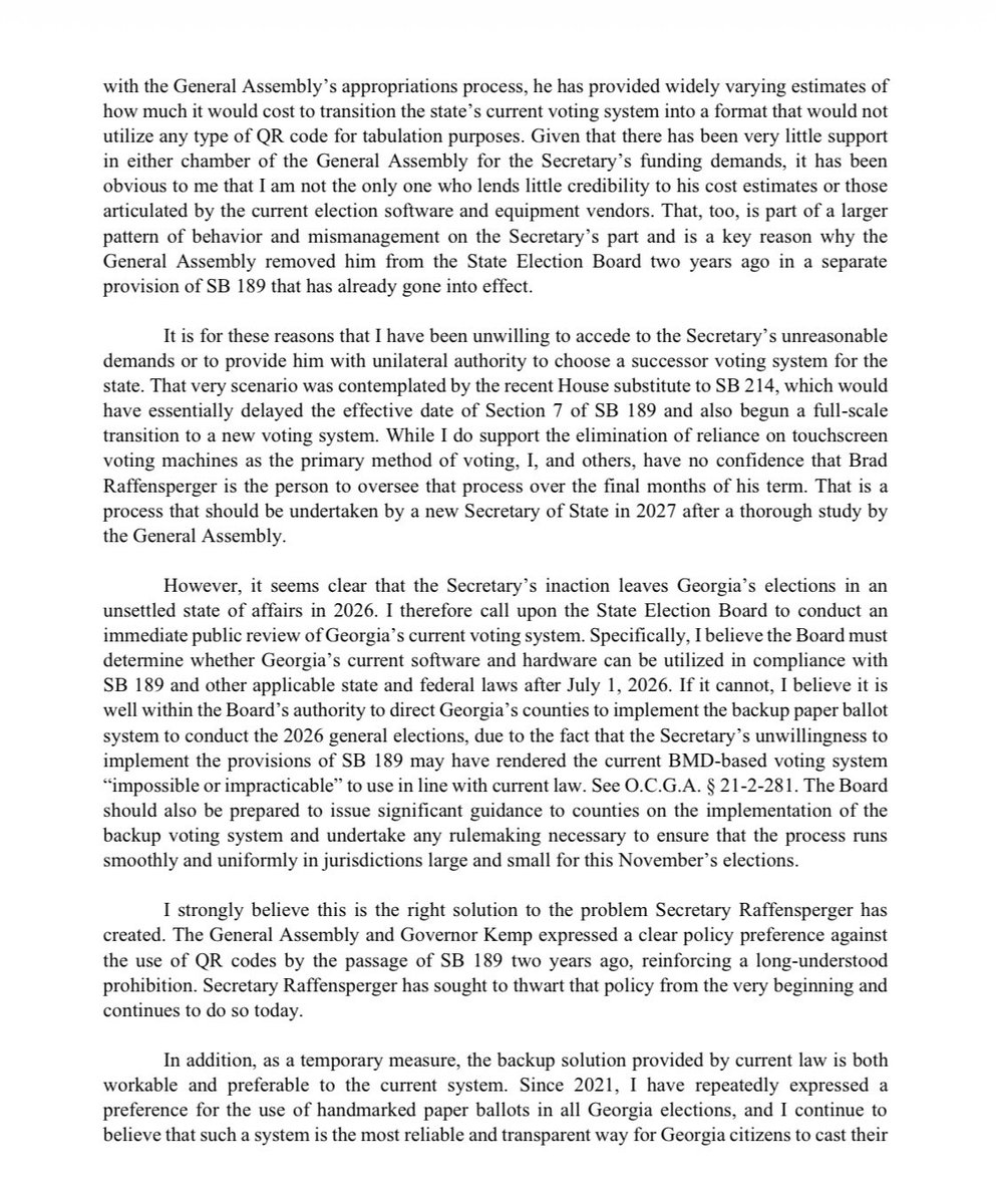 LtGovJonesGA's tweet image. My letter I sent to the State Election Board about securing our elections for 2026 can be found ⬇️
