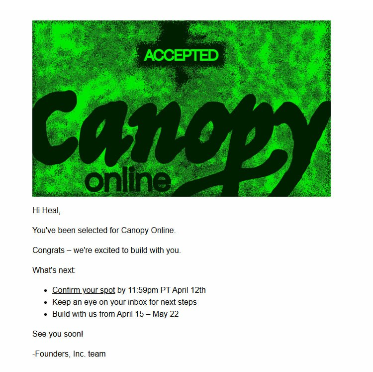gethealai's tweet photo. We’re excited to be accepted into Canopy Online.

Let’s build.

@fdotinc https://t.co/5ekGcxiOZD