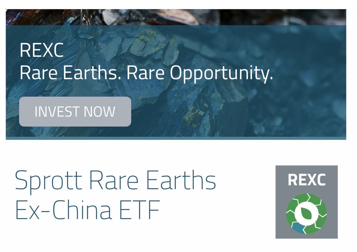 da_sails's tweet image. THE EX-CHINA RARE EARTHS ETF FINALLY EXISTS. HERE'S WHAT'S IN IT.

The first pure-play ETF focused exclusively on rare earths companies
outside China. Per Sprott, the only one of its kind in the Morningstar
Natural Resources Sector Equity universe as of launch.

TICKER: $REXC |
