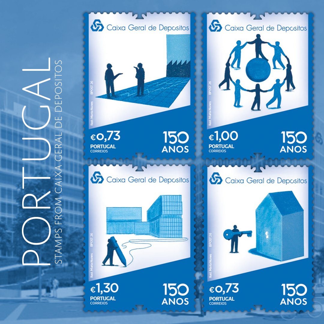WopaPlus's tweet image. This month Portugal have released special commemorative postage stamps to celebrate 150 years of Caixa Geral de Depósitos.  #philately #stamps #portugal