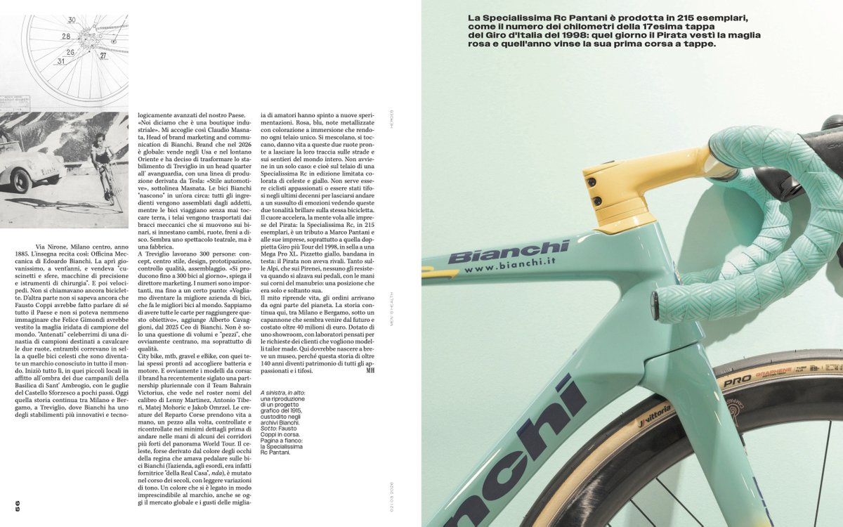schirragiraldi's tweet photo. the art on BIANCHI @BianchiOfficial on Men’s Health @menshealthitaly mar/apr issue

VIAGGIO NELL’AMBIZIONE DELLO STILE BIANCHI – «Ci siamo dati un obiettivo: vogliamo essere la migliore azienda che fa le migliori bici del mondo» Alberto Cavaggioni, CEO di Bianchi. https://t.co/dX9tTzzNCZ