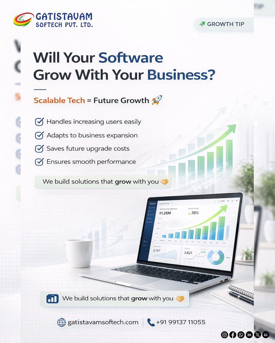 gatistavam's tweet photo. 🚀 Scale Without Limits — Is Your Software Ready?
Choose scalable solutions that adapt, perform, and save future costs.
Upgrade today and stay ahead of the competition.
#BusinessGrowth #ScalableTech #DigitalTransformation #SmartBusiness #TechSolutions https://t.co/CfAbSgeaI4