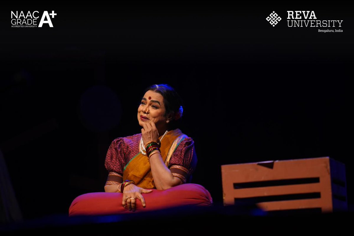 REVAUniversity's tweet photo. An unforgettable inaugural play at Li & Le – 6th Edition.

Hosted by the Faculty of Liberal Studies, School of Communication and Media Enterprise, the stage witnessed a powerful theatrical experience as National Film Awardee Umashree performed Sharmishte. For over an hour, she held the audience completely captivated with a remarkable solo performance.
Her expressions, voice and commanding stage presence turned the play into an immersive experience — truly a masterclass in acting and storytelling.

A proud artistic showcase for the REVA community and a memorable highlight of Li & Le 2026.

#REVAUniversity #FilmFestival #LiAndLe #TheatreAtREVA #CampusLife