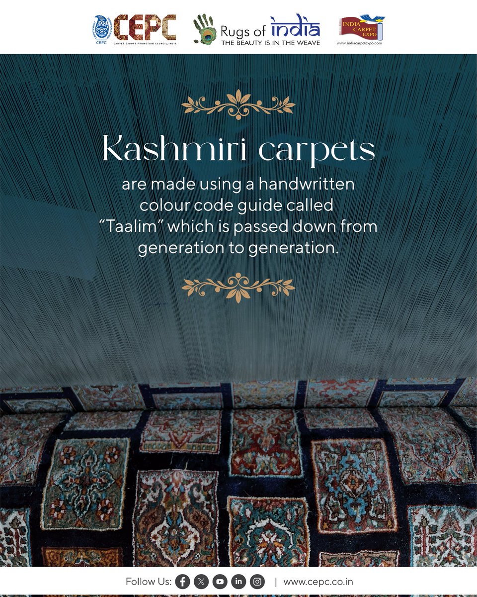 cepcindia's tweet photo. Our Carpet Tour of India continues, unveiling the exquisite world of Indian handmade carpets
#cepc #handmadecarpets #Kasmiricarpets #CarpetTourofIndia https://t.co/Nu84Ctfxzs