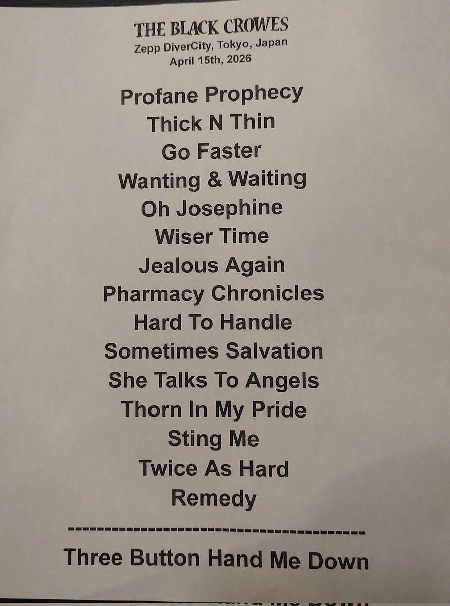 The Black Crowes ブラッククロウズ セットリスト！ 2026.4.15 Zepp