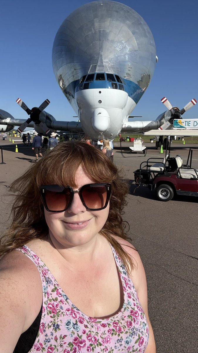 LensOfMae's tweet photo. I have been chasing her for four years, and I finally saw her.

The NASA Super Guppy.

She’s even more beautiful in person 😍 https://t.co/b7CAXJGeEO