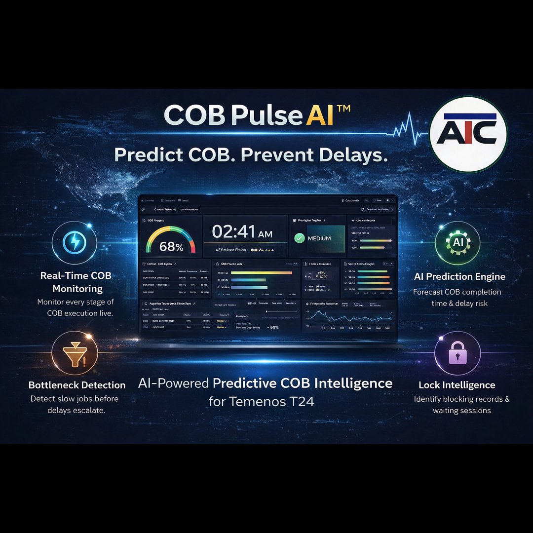 Rajeshkannantm's tweet photo. Introducing COB Pulse AI™ 

Unpredictable COB delays slow banking operations.
 COB Pulse AI™ predicts delays, detects bottlenecks, and keeps systems ready every morning.
Predict COB. Prevent Delays.

#Temenos #T24 #COB #AI #CoreBanking #Fintech #PredictiveAnalytics https://t.co/KVhSzB4Bp6