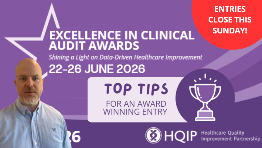 HQIP's tweet image. Just 5 days left to enter the 2026 Excellence in Clinical Audit Awards‼️

Create an award winning entry with top tips from @HQIP  CEO, @Chris_Gush

🗓️Entries close Sunday 19 April

🔗hqip.org.uk/excellence-in-…

#CAAW2026 #ClinicalAudit #QualityImprovement #HealthcareAwards @NHS