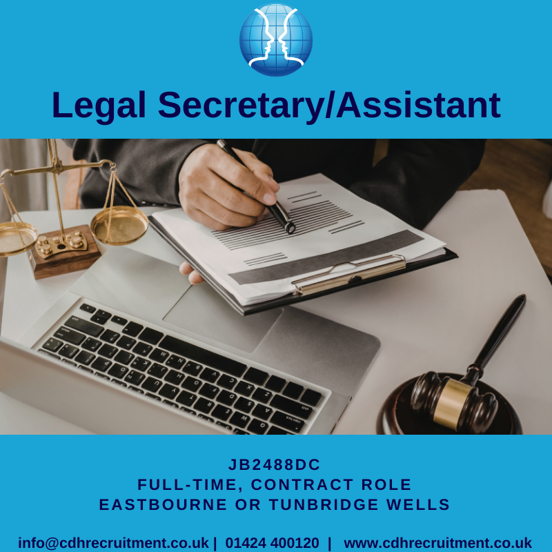 Legal Secretary/Assistant.

This role can be based at either their Eastbourne or Tunbridge Wells office.

Full-time or Part-time applications.
Initially, this is a 3-month fixed-term contract, with the potential for extension.