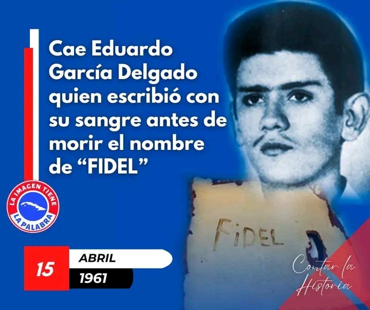 .#Cuba 🇨🇺 y su pueblo aguerrido, digno y revolucionario recuerda al joven artillero Eduardo García Delgado símbolo de valentía y heroísmo quien antes de morir escribe Fidel con su sangre, honramos su memoria y seguimos su ejemplo.
#GirónDeVictorias
#SanctiSpíritusEnMarcha