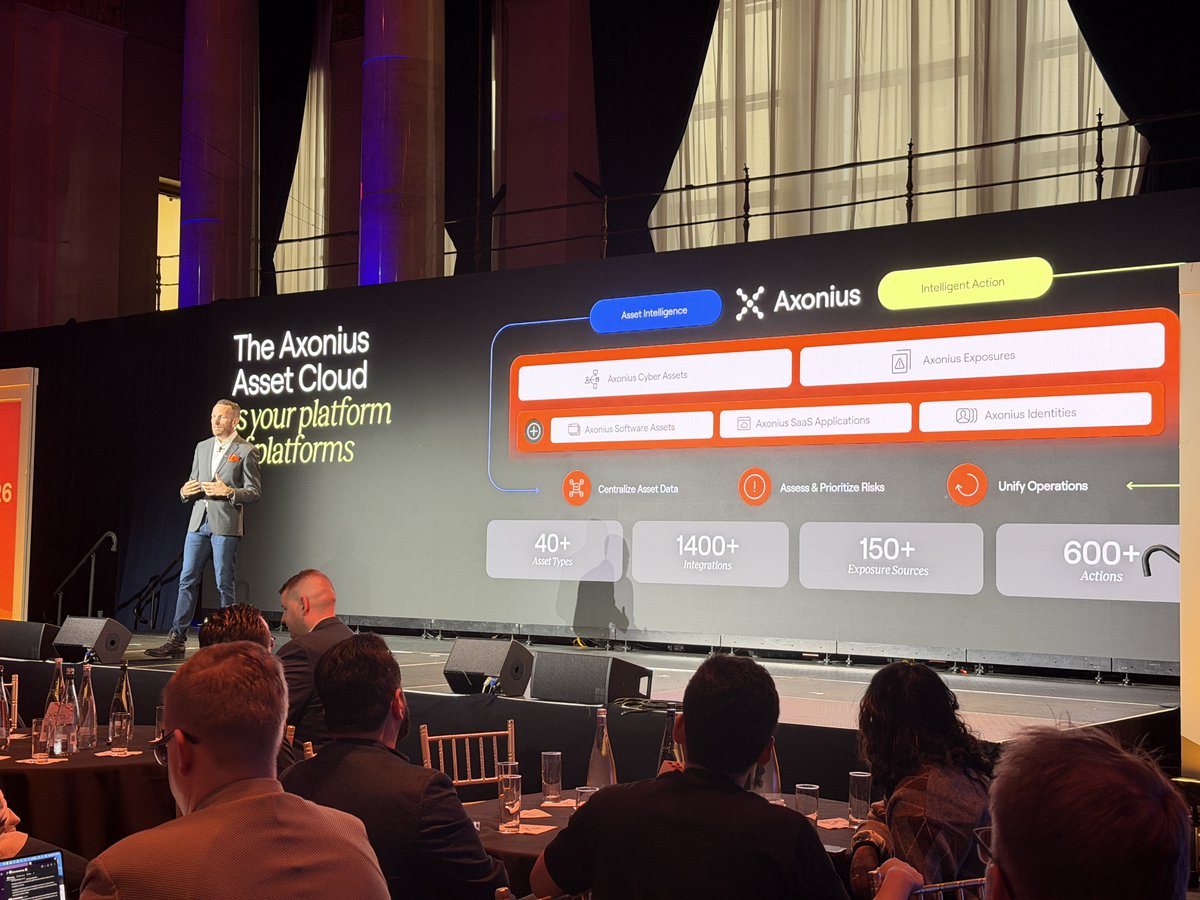 Chris_Bateman's tweet photo. Joe Diamond - "It is no longer just about visibility... it is about how you take action. The Axonius Asset Cloud is your platform of platforms." @AxoniusInc #Adapt2026 https://t.co/aoIugySH2j